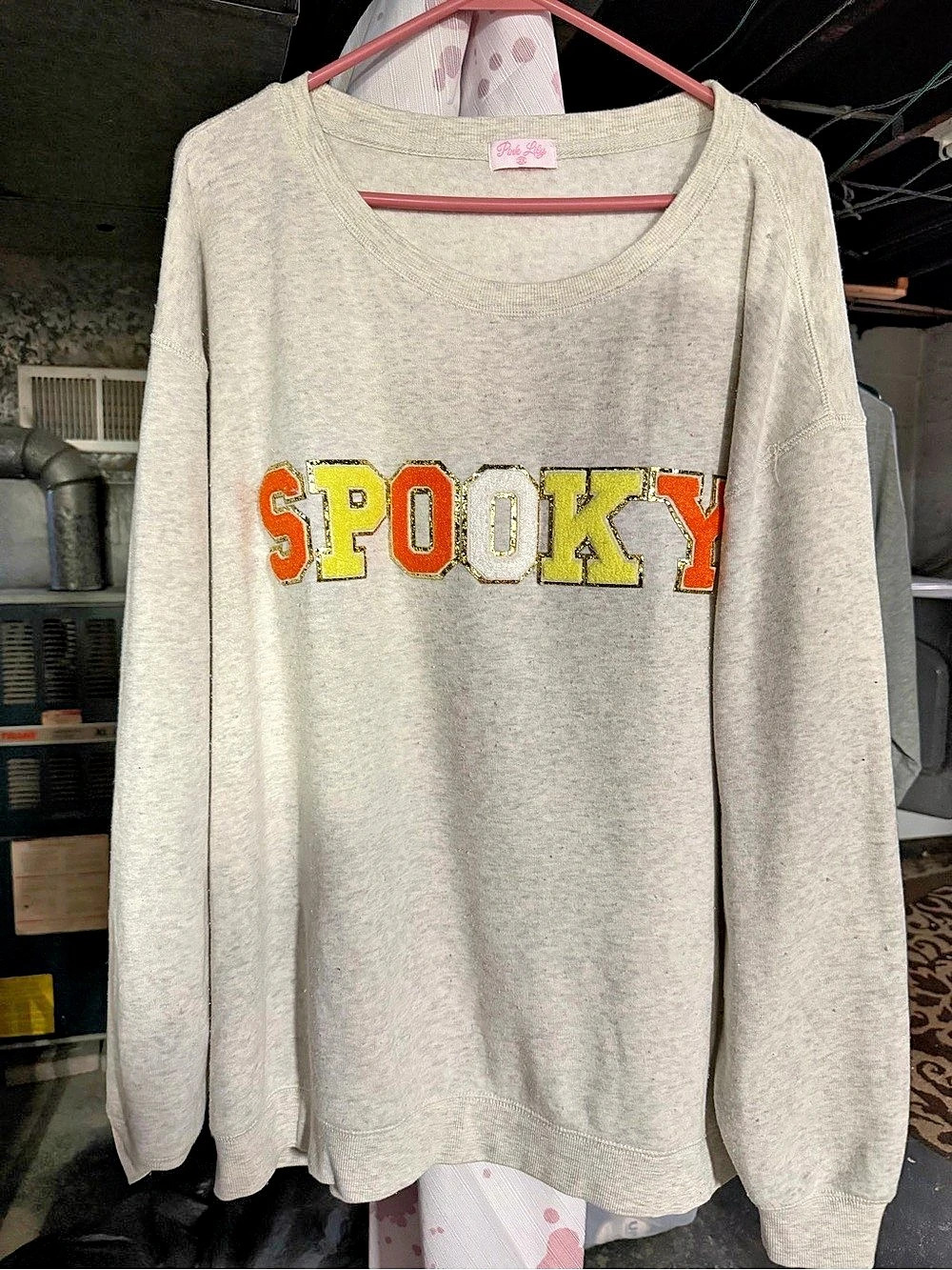 Pink Lily Spooky Season light heather grey Oversized Graphic Sweatshirt Oversize